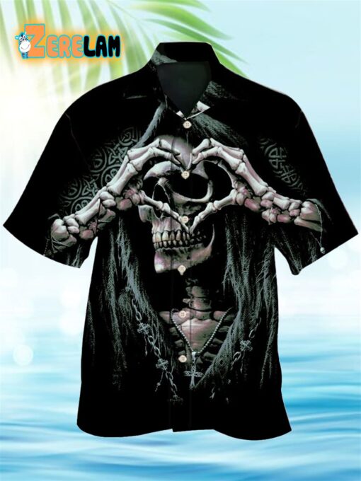 Skull Love Style Cool Heart Hawaiian Shirt