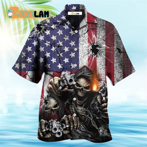 Skull Shot Gun American Flag Vintage Hawaiian Shirt