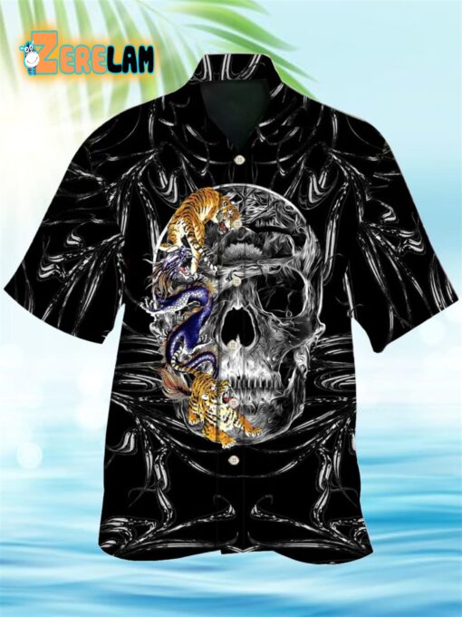Skull With Tiger Dragon Cool Hawaiian Shirt