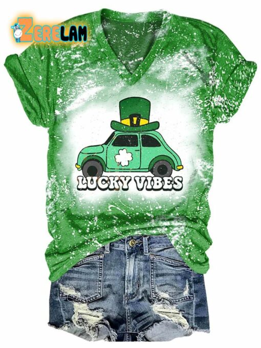 St Patrick Day Lucky Vibes Tie Dye Shirt