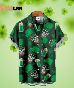 St Patrick’s Day Beer And Skull Pattern Hawaiian Shirt