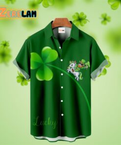 St Patrick’s Day Leprechaun And His Unicorn Lucky Hawaiian Shirt