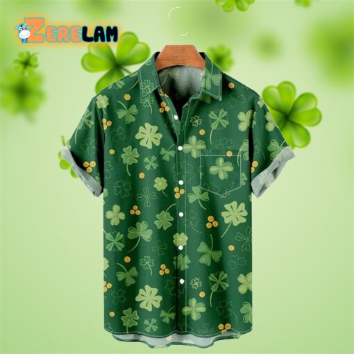 St Patrick’s Day Simple Clover Gold Coin Pattern Hawaiian Shirt