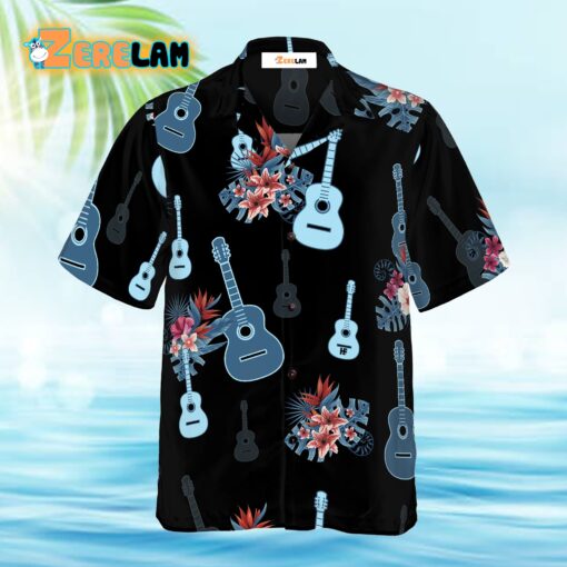 Tropical Guitar and Leaves Hawaiian Shirt
