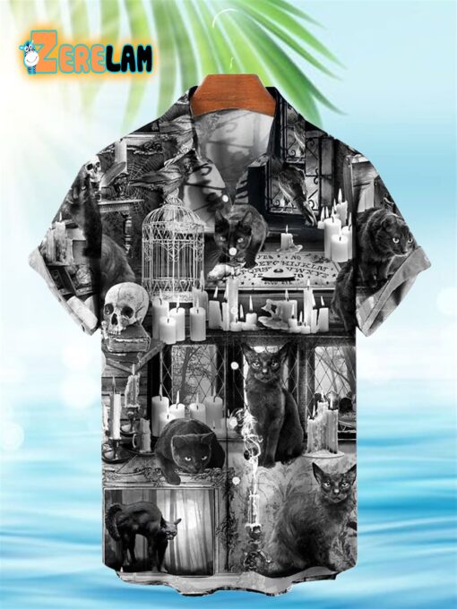 Vintage Cat Skull Hawaiian Shirt