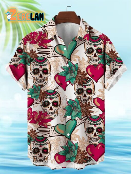 Vintage Horror Skull Heart Hawaiian Shirt