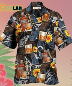 Wine Bourbon Drinking Butterflies Tropical Hawaiian Shirt