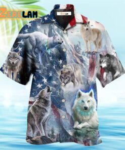 Wolf Independence Day Snow Mountain Hawaiian Shirt