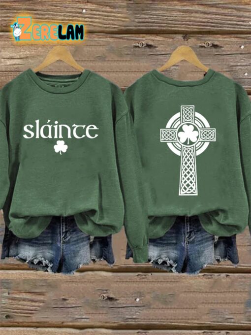 Women’S St Patrick’s Day Slainte Clover Cross Sweatshirt