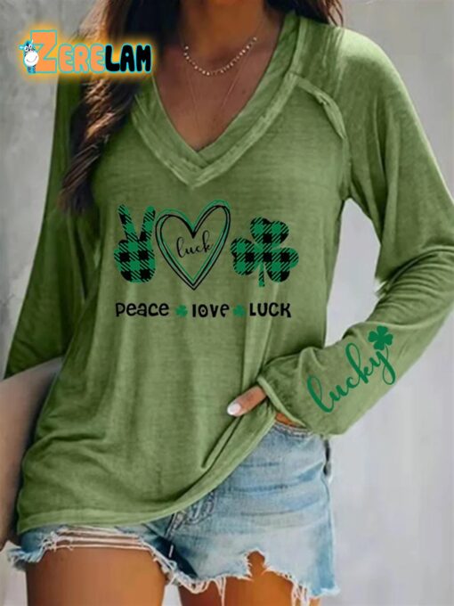 Women’s St. Patrick’s Day Peace Love Luck Sweatshirt