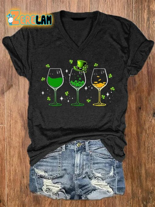 Women’s St. Patrick’s Day Shiny Wine Glass Shirt