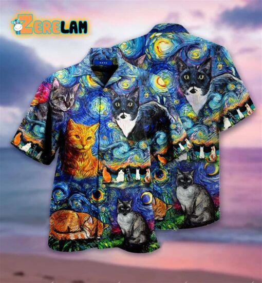 Amazing Starry Night Cat Hawaiian Shirt