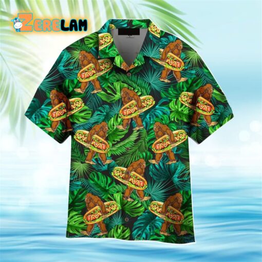 Bigfoot Love Eating Hot Dog Aloha Hawaiian Shirt