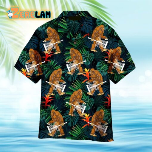 Bigfoot Play Disc Golf Palm Leaves Pattern Hawaiian Shirt