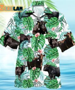 Black Angus Cattle Lovers Tropical Plant Hawaiian Shirt
