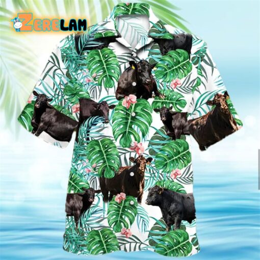 Black Angus Cattle Lovers Tropical Plant Hawaiian Shirt