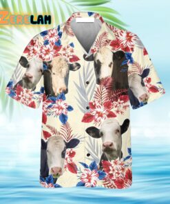 Black Baldy Pattern US Flag Farm Cow Hawaiian Shirt
