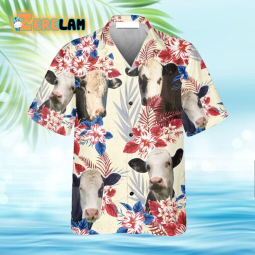 Black Baldy Pattern US Flag Farm Cow Hawaiian Shirt