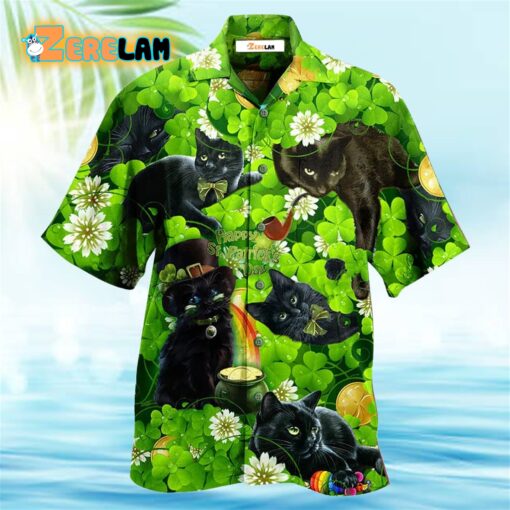 Black Cat Happy St Patrick’s Day Hawaiian Shirt