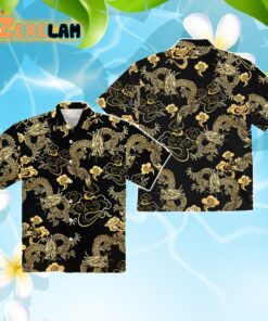 Gold Black Oriental Dragon Hawaiian Shirt
