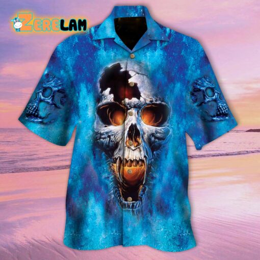 Blue Fire Cracked Skull Hawaiian Shirt