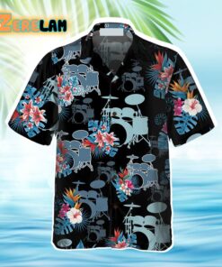 Blue Tropical Flower Drum Hawaiian Shirt