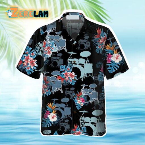 Blue Tropical Flower Drum Hawaiian Shirt