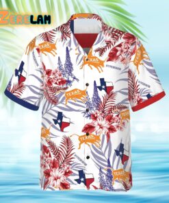 Bluebonnet Texas Red Version Button Down Floral and Flag Hawaiian Shirt