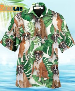 Boxer Dog Tropical Leaf Style Hawaiian Shirt