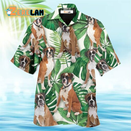 Boxer Dog Tropical Leaf Style Hawaiian Shirt