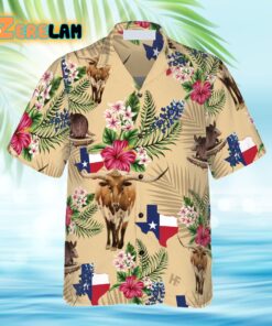 Brown Tribal Pattern Texas Armadillo And Longhorn Hawaiian Shirt
