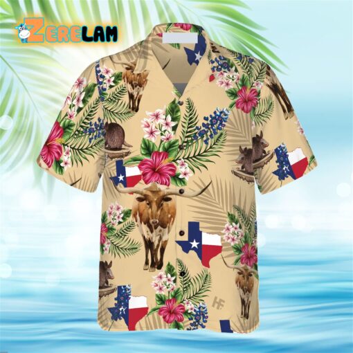 Brown Tribal Pattern Texas Armadillo And Longhorn Hawaiian Shirt