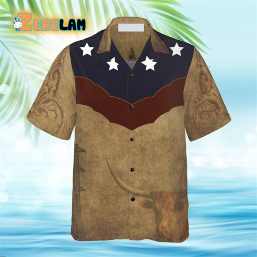 Brown Vintage Floral Damask Pattern Texas The Lone Star State Costume Cosplay Hawaiian Shirt