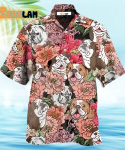 Bulldog And Lovely Flowers Hawaiian Shirt