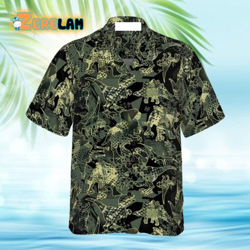 Camo Dinosaur Pattern Hawaiian Shirt
