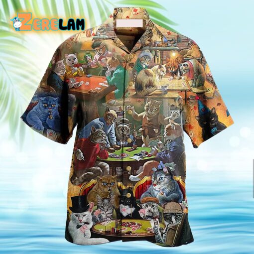 Cat Play Card Games Hawaiian Shirt