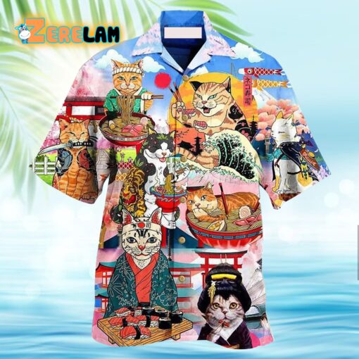 Cat Samurai With Ramen Hawaiian Shirt