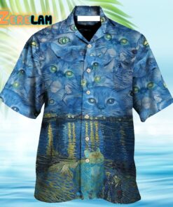 Cat Starry Night Art Hawaiian Shirt