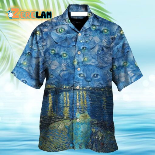 Cat Starry Night Art Hawaiian Shirt