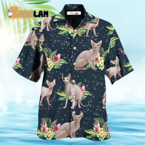 Cat Tropical Floral Sphynx Cat Hawaiian Shirt