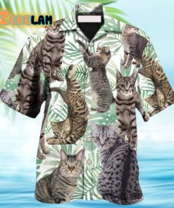 Tropical Leaf Tabby Cat Hawaiian Shirt