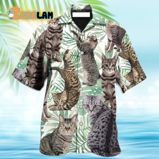Cat Tropical Leaf Tabby Hawaiian Shirt