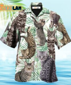 Cat Tropical Leaf Tabby Cat Hawaiian Shirt