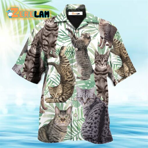 Cat Tropical Leaf Tabby Cat Hawaiian Shirt