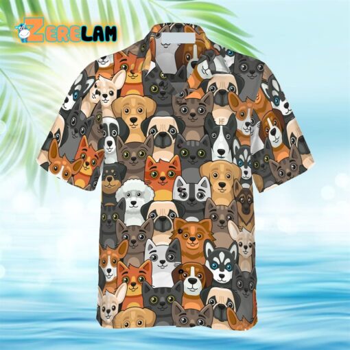 Cats And Dogs Seamless Pattern Hawaiian Shirt