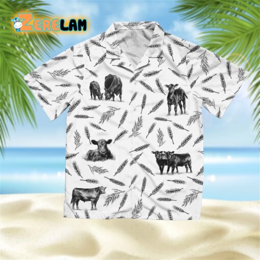 Cattle And Barley Pattern White Hawaiian Shirt