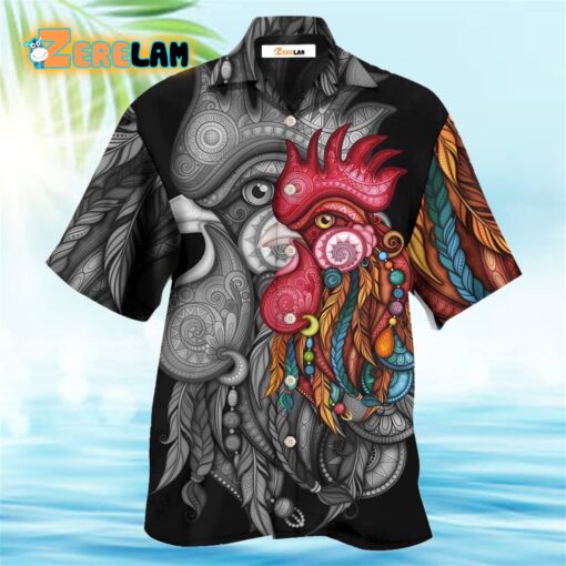 Chicken Rooster Black And Color Hawaiian Shirt