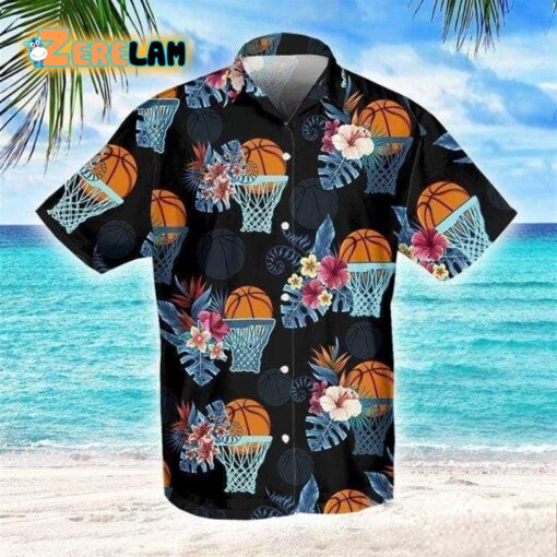 Colorful Basketball Flowers Tropical Hawaiian Shirt