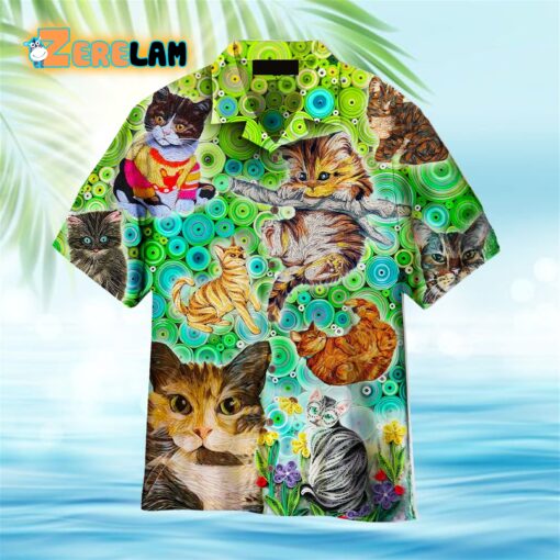 Colorful Cats Green Aloha Hawaiian Shirt