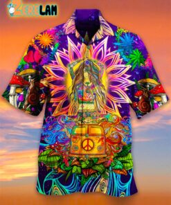 Colorful Hippie Yoga Girl Camper Van Hawaiian Shirt